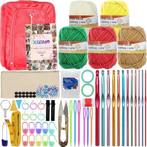 Xseino Crochet Kit With Crochet Hooks Yarn Set Premium Bundle Includes 5 Colors