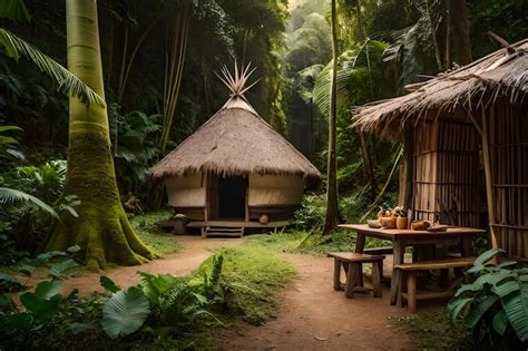 Premium Ai Image A Hut In The Jungle With A Thatched Roof