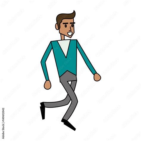 color image cartoon full body side view man walking vector illustration ...