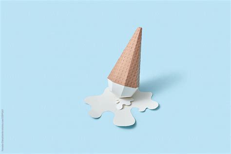 Papercraft Ice Cream Cone In A Paper Puddle By Stocksy Contributor