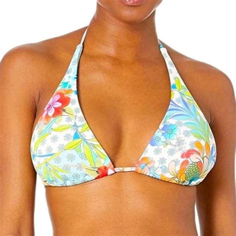 Johnny Was Shelly String Halter Bikini Swim Top Size M Gem