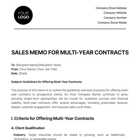 Free Sales Memo For Multi Year Contracts Template Edit Online