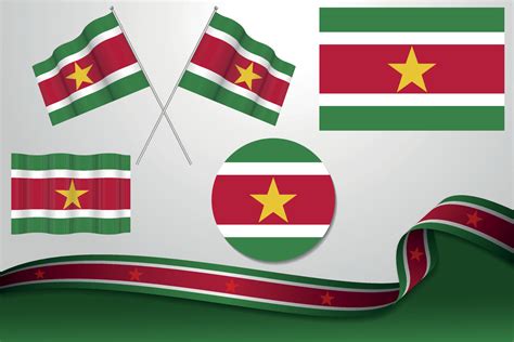 Set Of Suriname Flags In Different Designs Icon Flaying Flags With