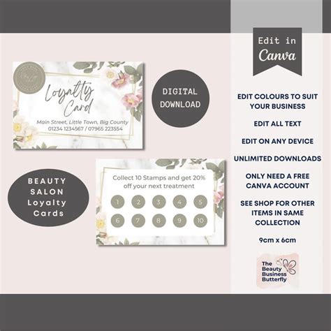 Beauty Salon Loyalty Card Editable Pink Floral Loyalty Printable