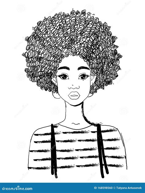 Retrato De Una Hermosa Mujer Negra Dibujo Lineal De Una Joven