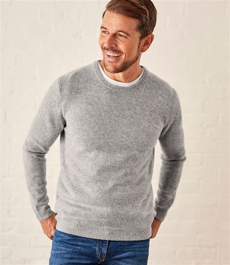 Flannel Grey Mens Lambswool Crew Neck Jumper Woolovers Uk