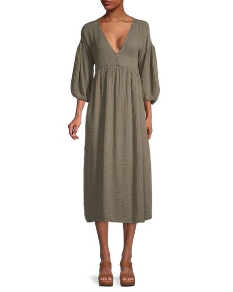 Michael Stars Isabella Gauze Empire Dress In Olive Green Lyst UK