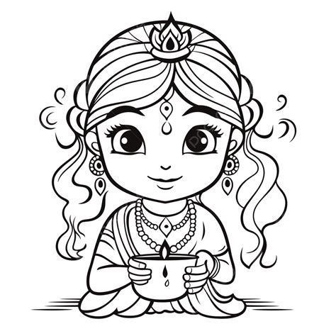 Indian Girl Coloring Pages The Goddess Of Friendship Outline Sketch Drawing Vector Colorful