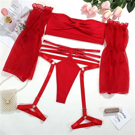 Sunshine Girl Gorgeous Mesh Sexy Lingerie Women Stitching 3 Piece Lingerie Set Sexy Buy