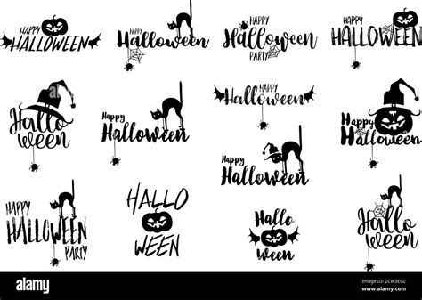 Set Of 13 Of Halloween Premium Design Logos Black And White Stock