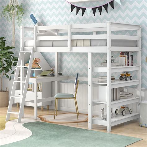 Amazon Biadnbz Twin Size Loft Bed With Desk And Storage Shelves