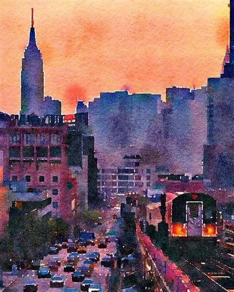 Manhattan New York United States Original Watercolor Brush Illustration