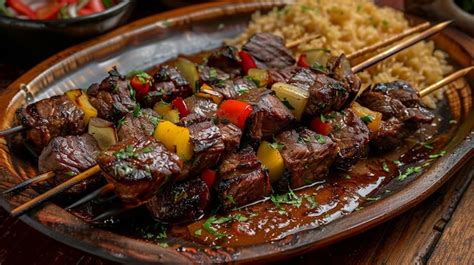 Premium Photo Delicious Peruvian Anticuchos Grilled Beef Skewers On A