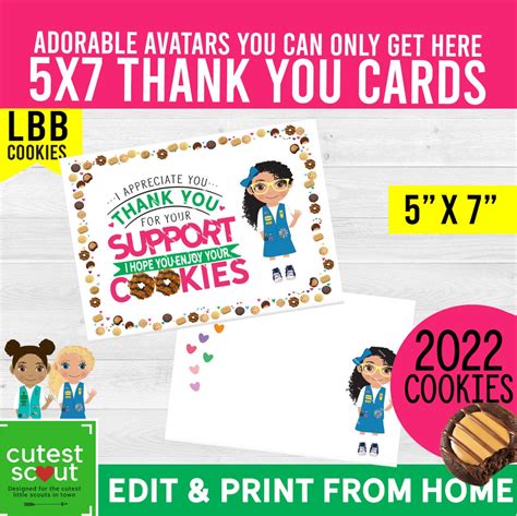 2024 Lbb Girl Scout Cookies Thank You Cards 5x7 Diy Printable Etsy