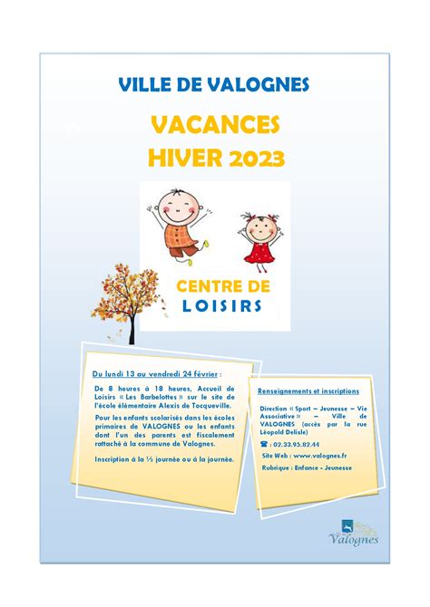 Programme Centre De Loisirs Vacances Hiver Mairie De Valognes