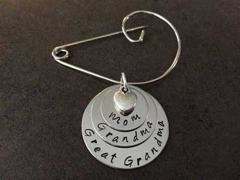 Great Grandmother Brooch Pin Mom Grandma Hand Stamped