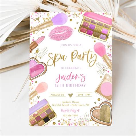 Editable Spa Makeup Birthday Party Invitation Glam Party Etsy