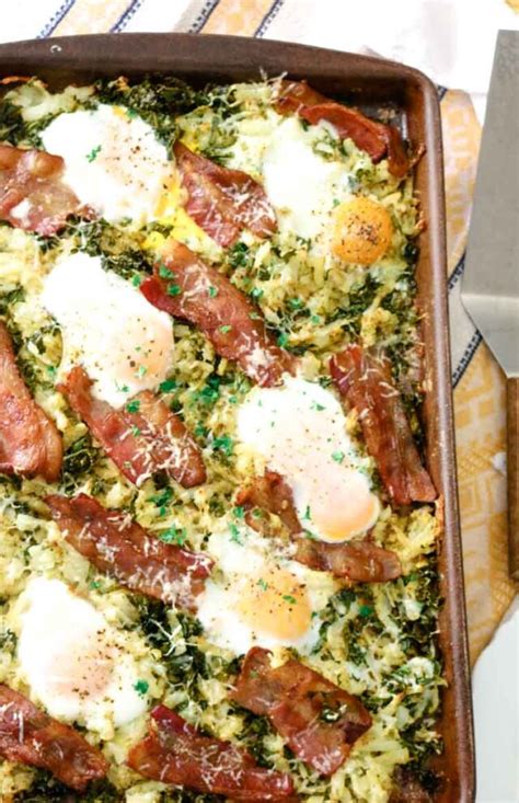 Sheet Pan Breakfast With Kale Bacon And Hash Brown