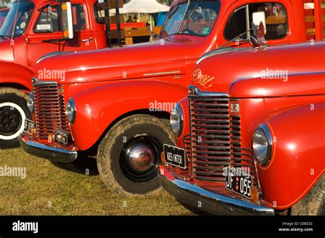 Old Restored Red Trucks Stock Photo Alamy