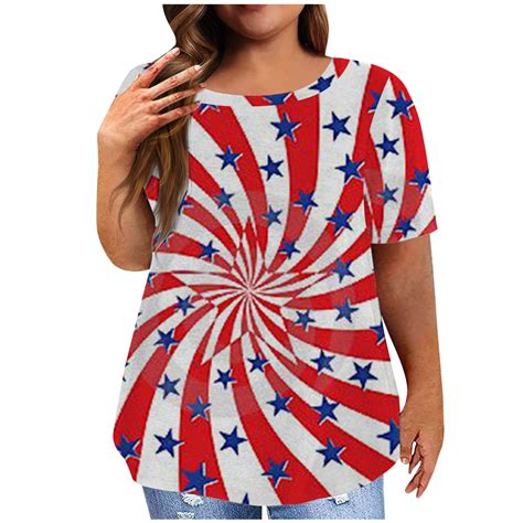 Brnmxoke Women American Flag Plus Size Top July 4th Independence Day