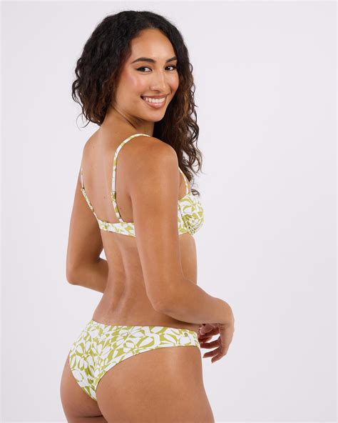 Shop Volcom Carefree Cheeky Bikini Bottom In Shadow Lime Fast