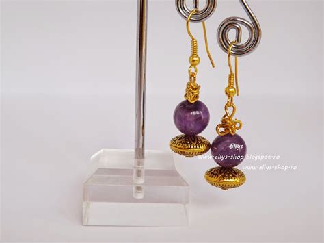 ellys shop cercei ametist  accesorii aurii