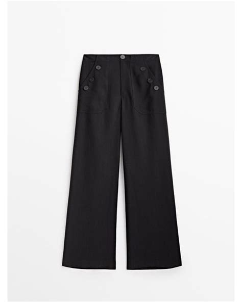 Massimo Dutti Wide Leg Trousers With Button Details In Black Lyst