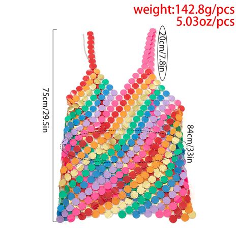Shixin Colorful Rainbow Round Sequins Harness Bra Chest Neck Body Chain Sexy Summer Beach Bikini