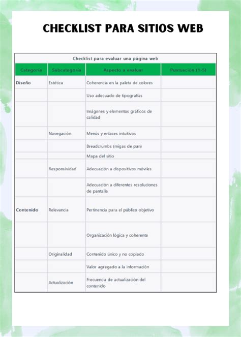 Lista De Cotejo Para Evaluar Un Sitio Web Gratis