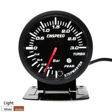 CNSPEED 60MM Black Face Car Turbo Boost Gauge 3 BAR With White Amber