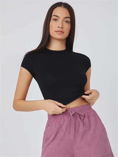 Shein Basics Cap Sleeve Solid Crop Top Crop Tops Tops Clothes For Women