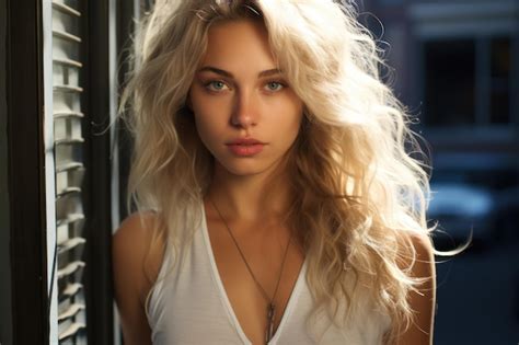 Premium AI Image Caucasian Woman With Long Blonde Hair Sexy Fashion Model White Standing In