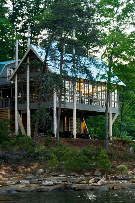 Seven Sticks Lake House House On Stilts Rustic Exterior Modern Lake