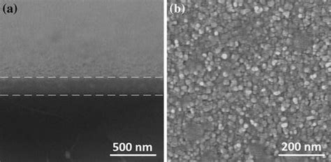 A The Cross Sectional And B Top Sem Views Of Azo Thin Film Deposited