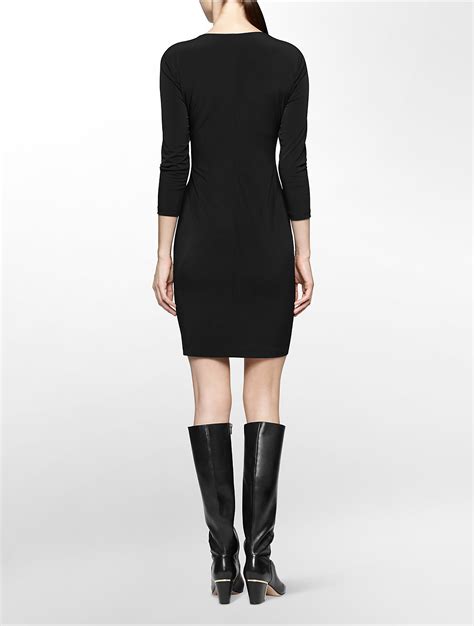 Lyst Calvin Klein White Label Buckle Wrap Long Sleeve Dress In Black