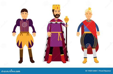 Medieval People Characters With King Wearing Mantle And Prince Vector