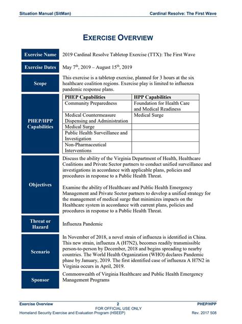 Cardinal Resolve Table Top Exercise July 2019 Situation Manual