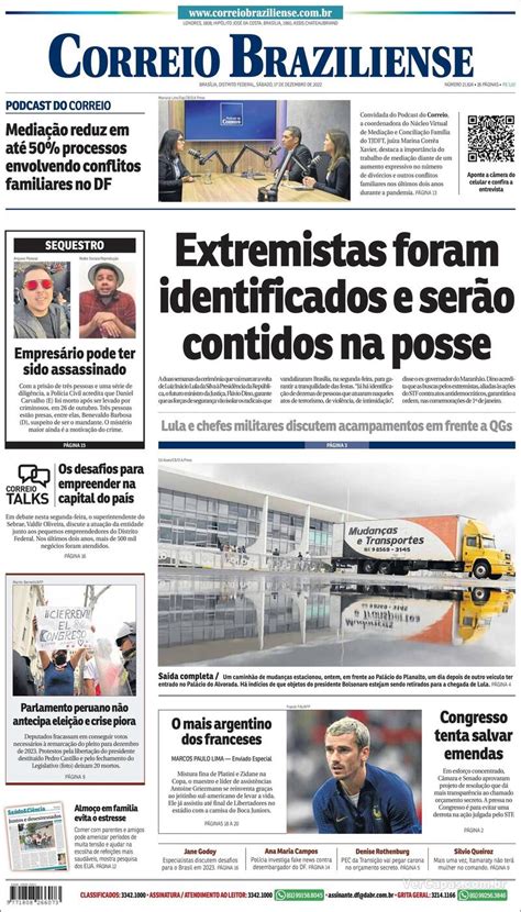 Capa Correio Braziliense Edição Sábado 17 de Dezembro de 2022