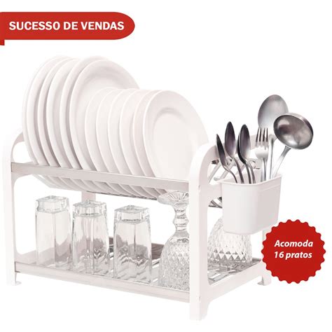 Escorredor Pratos Inox Branco Porta Talheres Shopee Brasil