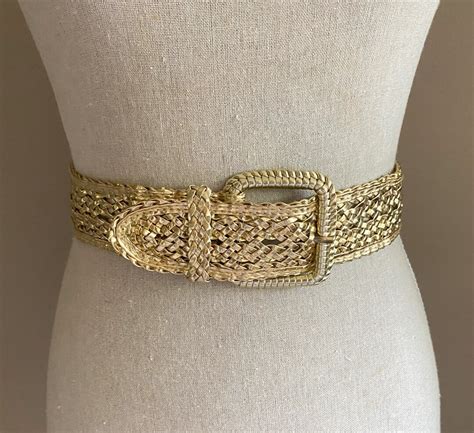 Vintage Gold Metallic Braided Belt Gold Braided Belt Shiny Etsy