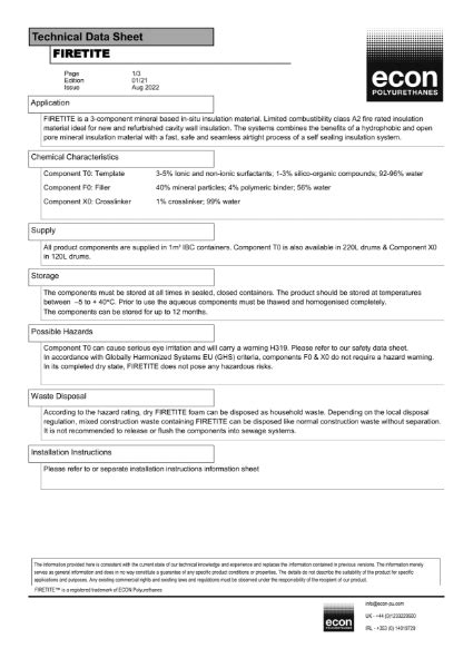 Firetite Technical Data Sheet Econ Building Products Basf