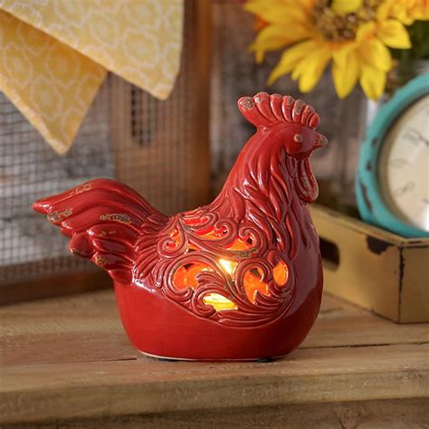 Red Ceramic Rooster Night Light Rooster Kitchen Decor Ceramic