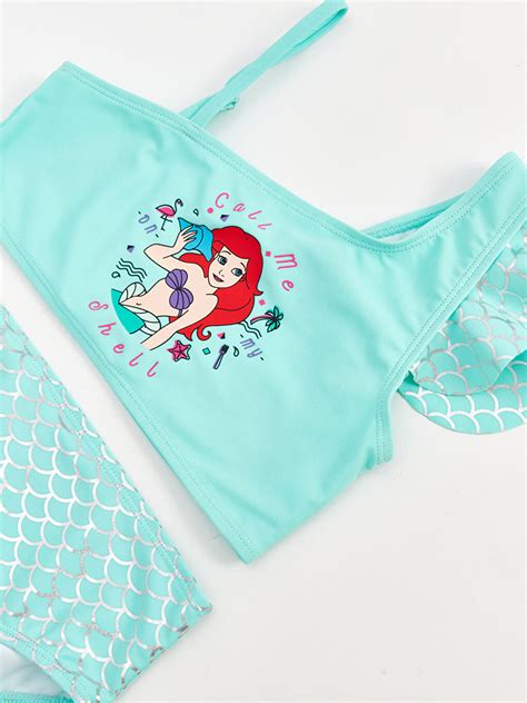 Turkuaz Hızlı Kuruyan Prenses Baskılı Kız Çocuk Bikini S4CE83Z4 VJM LCW