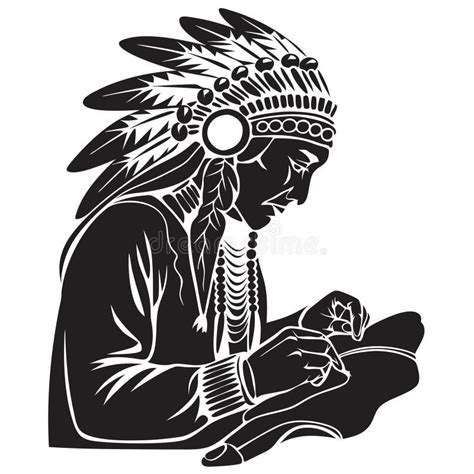 Native American Chief Silhouette With Feathered Headdress Art