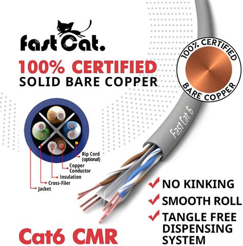 Cat Ethernet Cable Ft Awg Cmr Insulated Solid Bare Copper