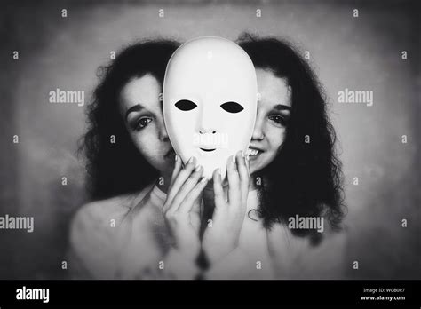 Sad Face Behind Happy Mask Drawing