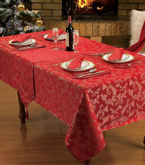 Christmas Table Linen Decoration Red Gold Glitter Table Cloth