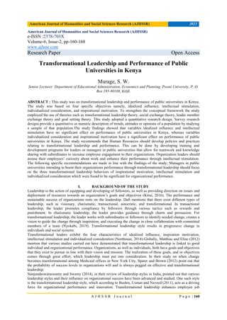 Transformational Leadership And Performance Of Public Universities In