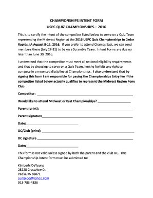 Fillable Online Midwest Ponyclub Champs Intent Form United States