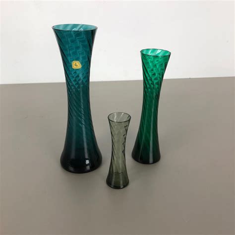 Set Of Three Hand Blown Crystal Glass Vases Made By Alfred Taube Germany 1960s For Sale At